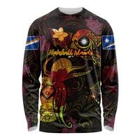 Marshall Islands Long Sleeve Shirt Octopus Plumeria Polynesian Tattoo DT02 Unisex Black - Polynesian Pride