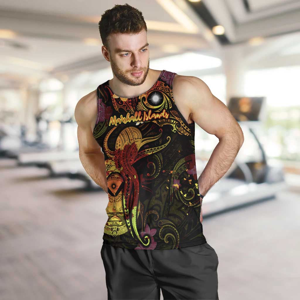 Marshall Islands Men Tank Top Octopus Plumeria Polynesian Tattoo DT02 Black - Polynesian Pride