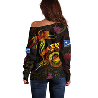 Marshall Islands Off Shoulder Sweater Octopus Plumeria Polynesian Tattoo DT02 - Polynesian Pride