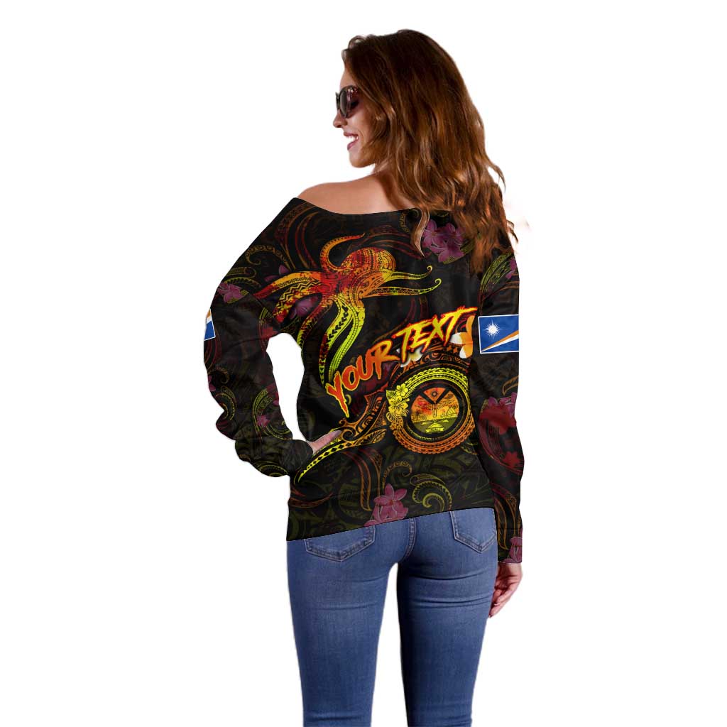 Marshall Islands Off Shoulder Sweater Octopus Plumeria Polynesian Tattoo DT02 - Polynesian Pride