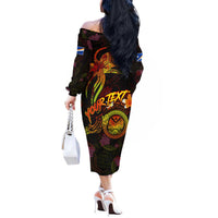 Marshall Islands Off The Shoulder Long Sleeve Dress Octopus Plumeria Polynesian Tattoo