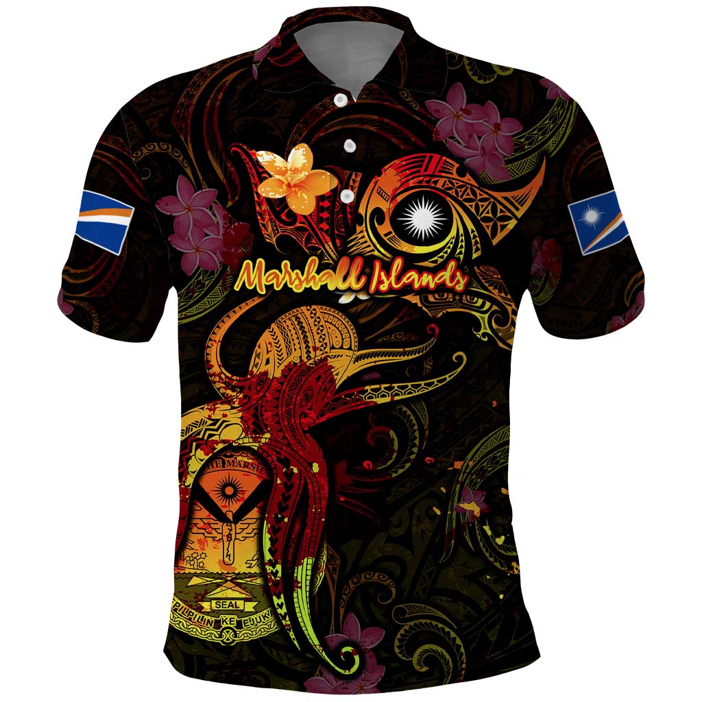 Marshall Islands Polo Shirt Octopus Plumeria Polynesian Tattoo DT02 Black - Polynesian Pride