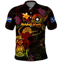 Marshall Islands Polo Shirt Octopus Plumeria Polynesian Tattoo DT02 Black - Polynesian Pride