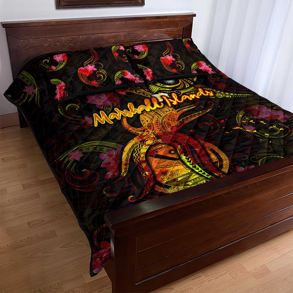 Marshall Islands Quilt Bed Set Octopus Plumeria Polynesian Tattoo DT02 - Polynesian Pride