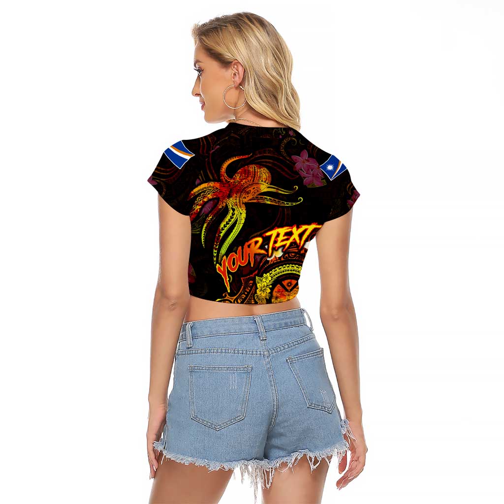 Marshall Islands Raglan Cropped T Shirt Octopus Plumeria Polynesian Tattoo DT02 - Polynesian Pride