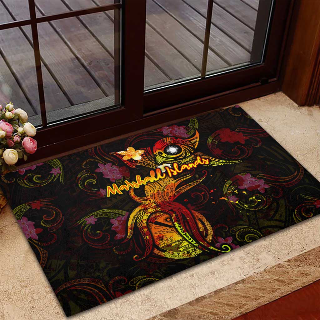 Marshall Islands Rubber Doormat Octopus Plumeria Polynesian Tattoo DT02 - Polynesian Pride