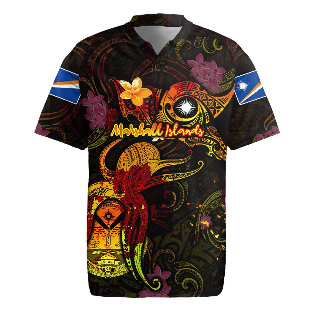 Marshall Islands Rugby Jersey Octopus Plumeria Polynesian Tattoo DT02 Black - Polynesian Pride