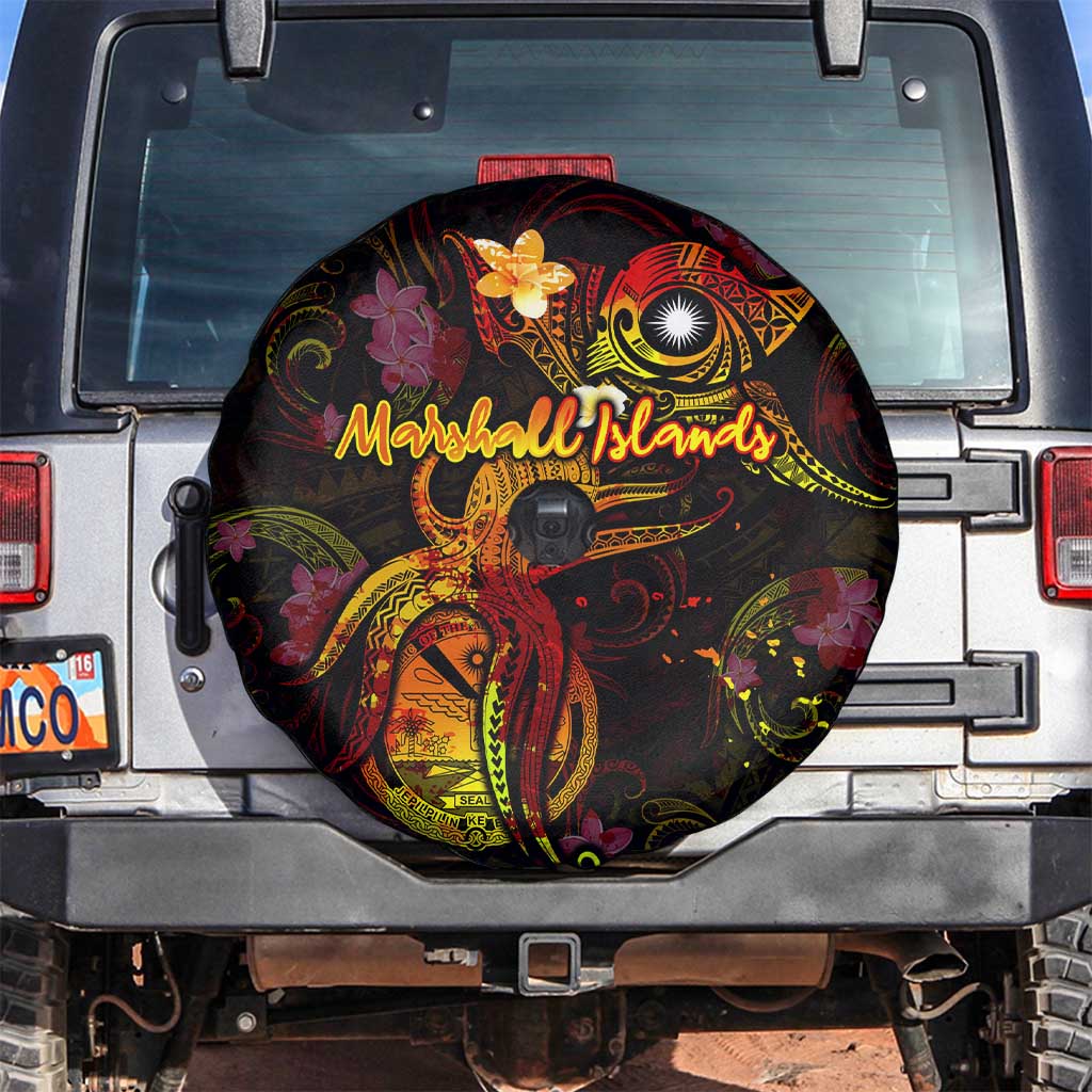Marshall Islands Spare Tire Cover Octopus Plumeria Polynesian Tattoo DT02 Black - Polynesian Pride