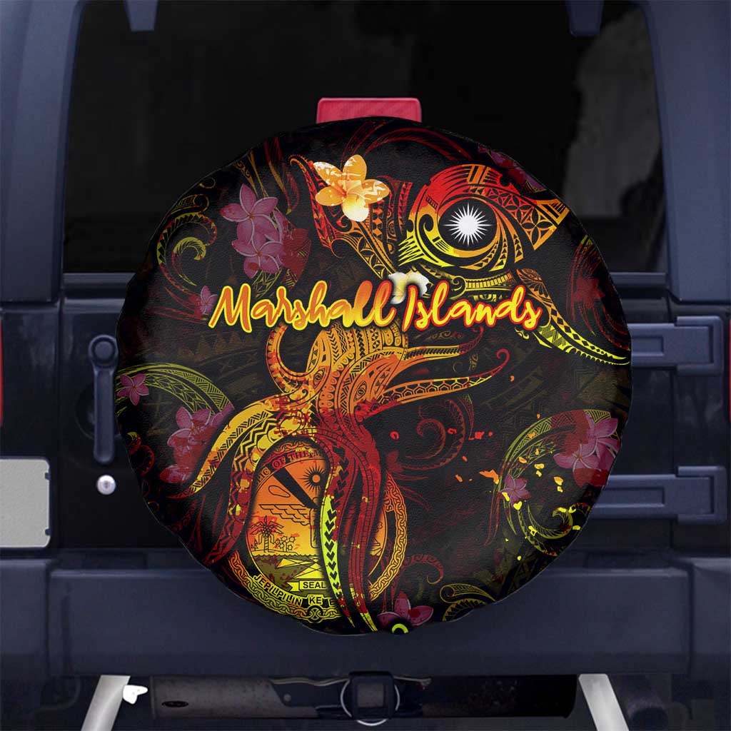 Marshall Islands Spare Tire Cover Octopus Plumeria Polynesian Tattoo DT02 No hole Black - Polynesian Pride