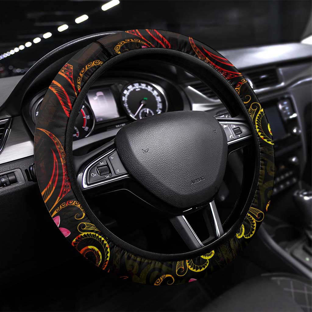 Marshall Islands Steering Wheel Cover Octopus Plumeria Polynesian Tattoo DT02 Universal Fit Black - Polynesian Pride