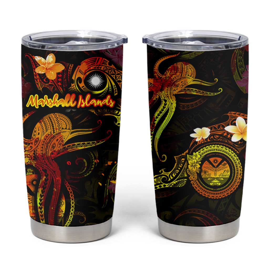 Marshall Islands Tumbler Cup Octopus Plumeria Polynesian Tattoo DT02 Black - Polynesian Pride