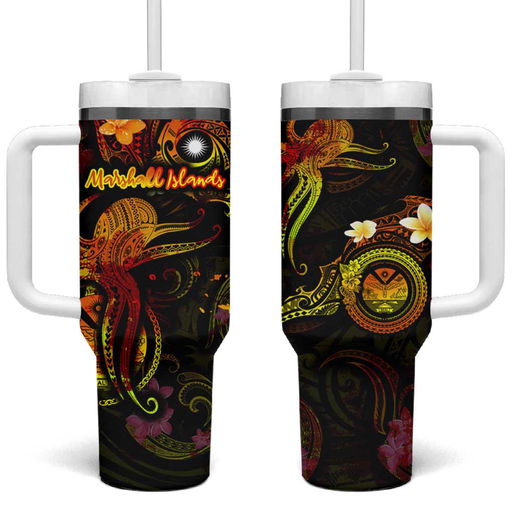 Marshall Islands Tumbler With Handle Octopus Plumeria Polynesian Tattoo DT02 One Size: 40 oz Black - Polynesian Pride