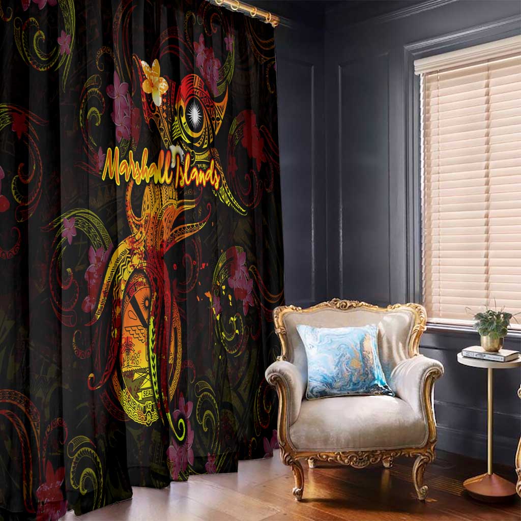 Marshall Islands Window Curtain Octopus Plumeria Polynesian Tattoo DT02 - Polynesian Pride