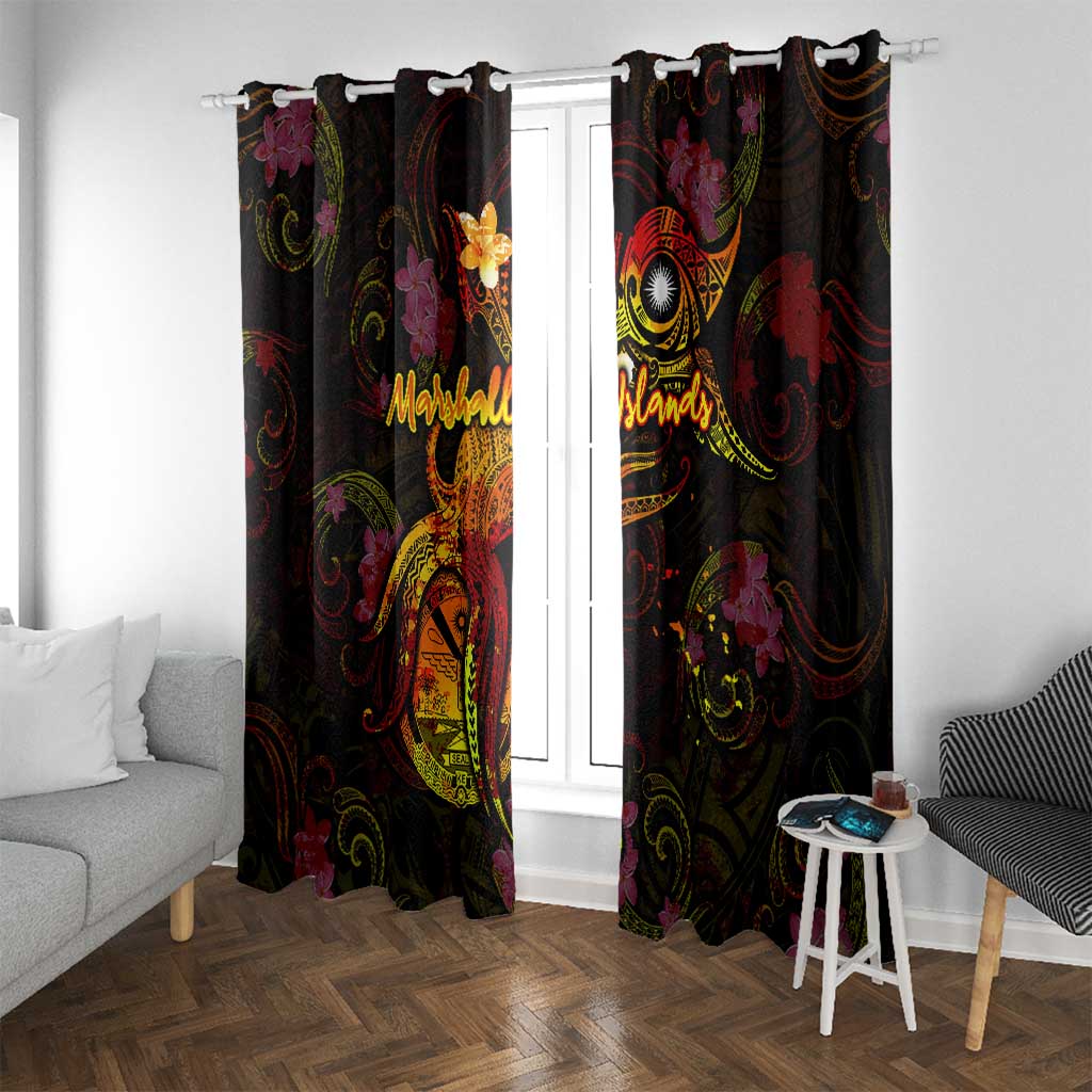 Marshall Islands Window Curtain Octopus Plumeria Polynesian Tattoo DT02 With Grommets Black - Polynesian Pride