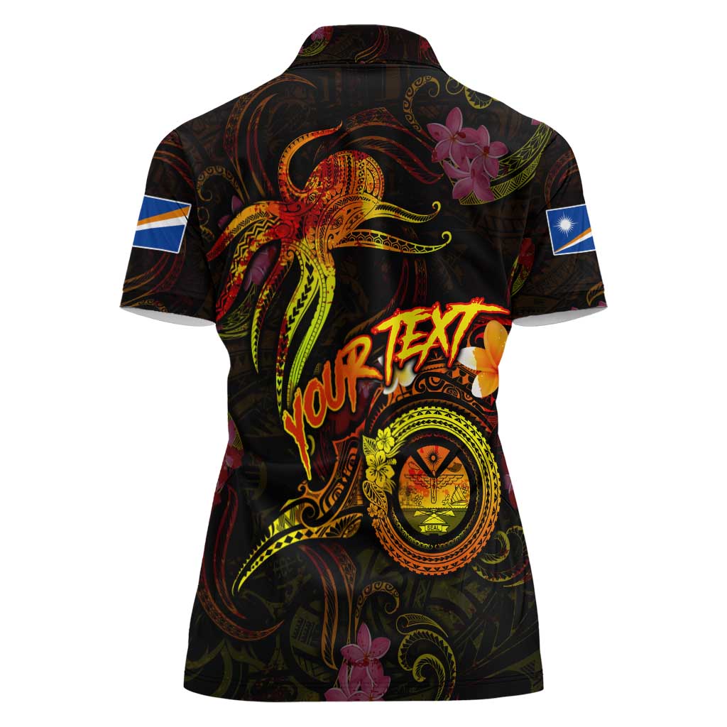 Marshall Islands Women Polo Shirt Octopus Plumeria Polynesian Tattoo