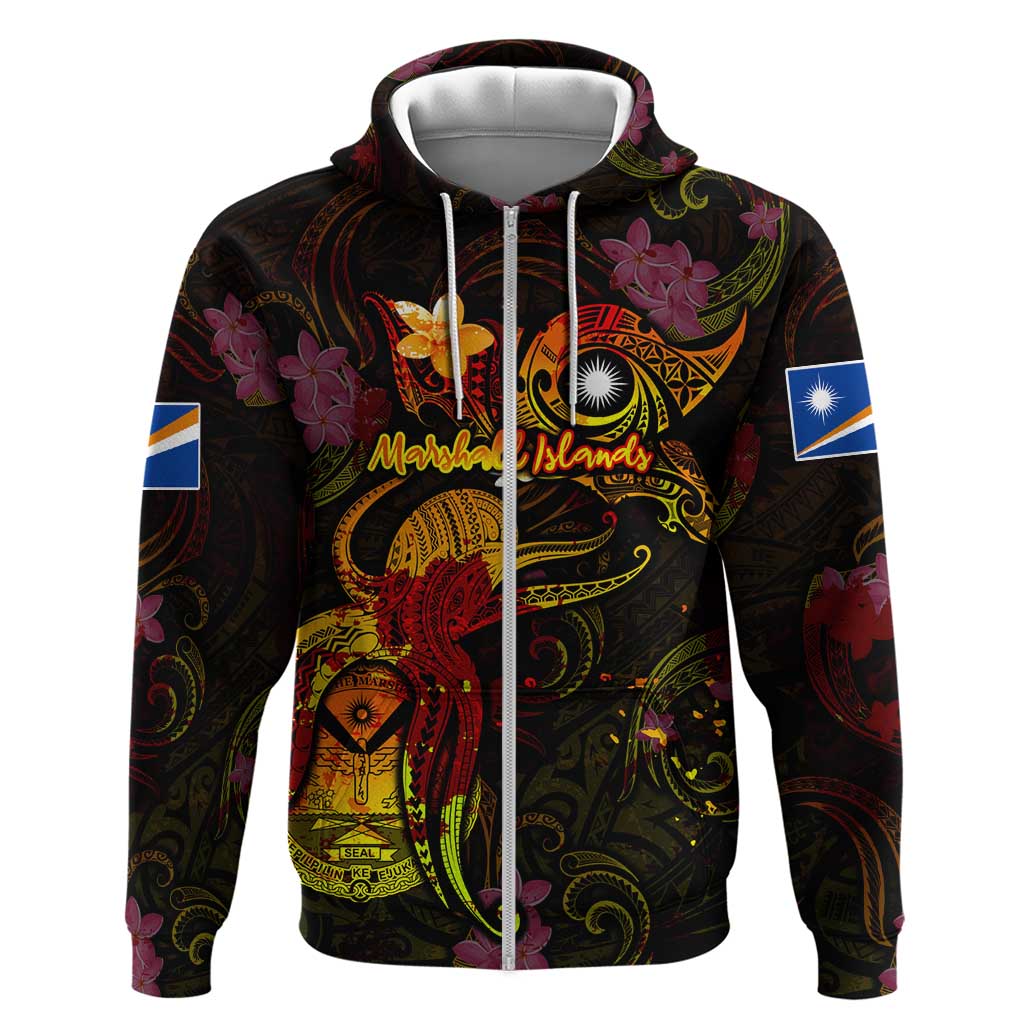 Marshall Islands Zip Hoodie Octopus Plumeria Polynesian Tattoo DT02 Zip Hoodie Black - Polynesian Pride