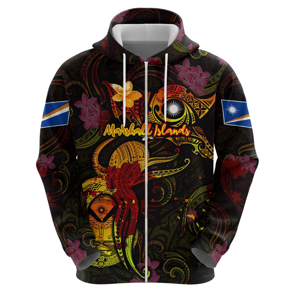 Marshall Islands Zip Hoodie Octopus Plumeria Polynesian Tattoo DT02 - Polynesian Pride