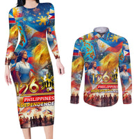Custom The Philippines 126th Independence Anniversary Couples Matching Long Sleeve Bodycon Dress and Long Sleeve Button Shirt Art Style