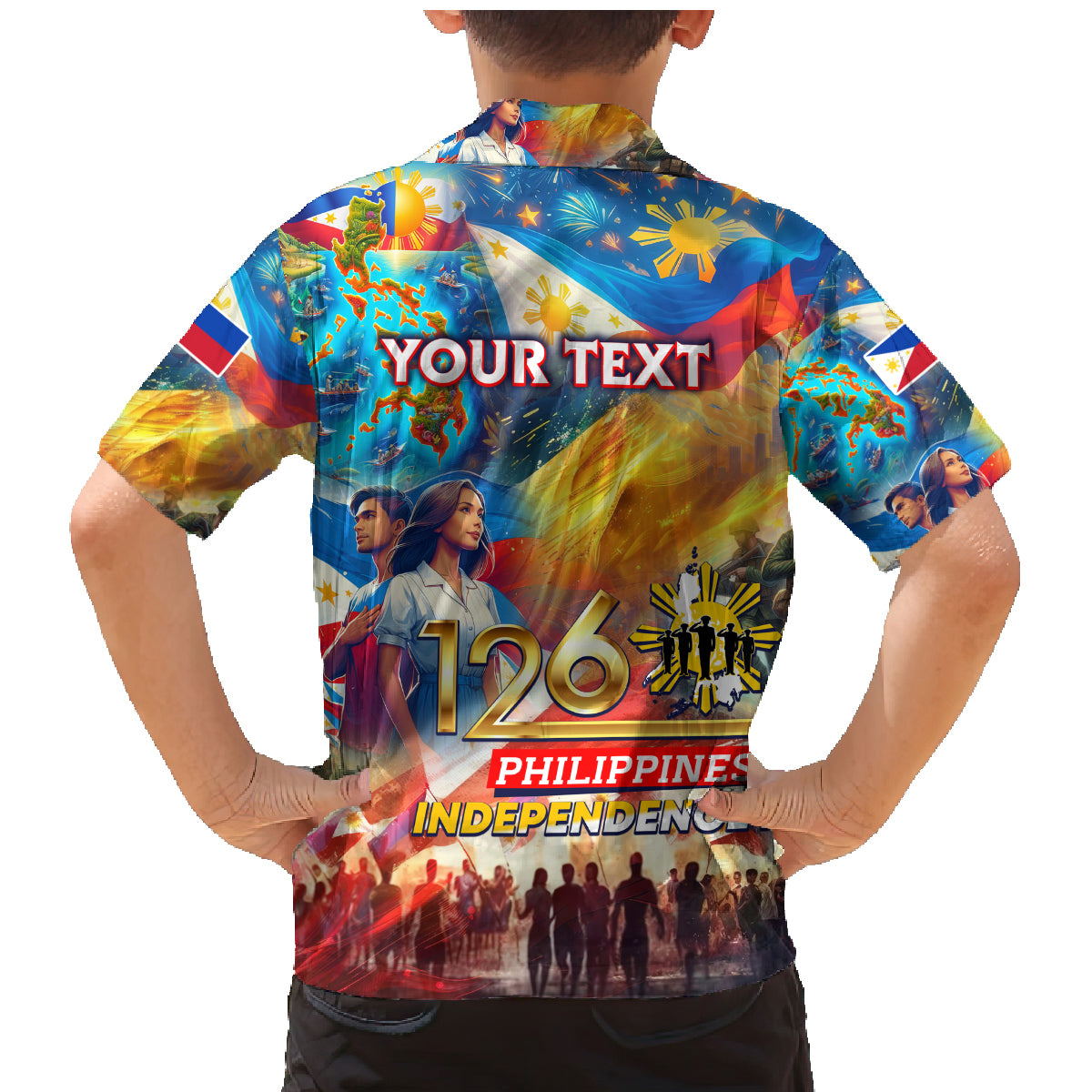 Custom The Philippines 126th Independence Anniversary Family Matching Mermaid Dress and Hawaiian Shirt Art Style