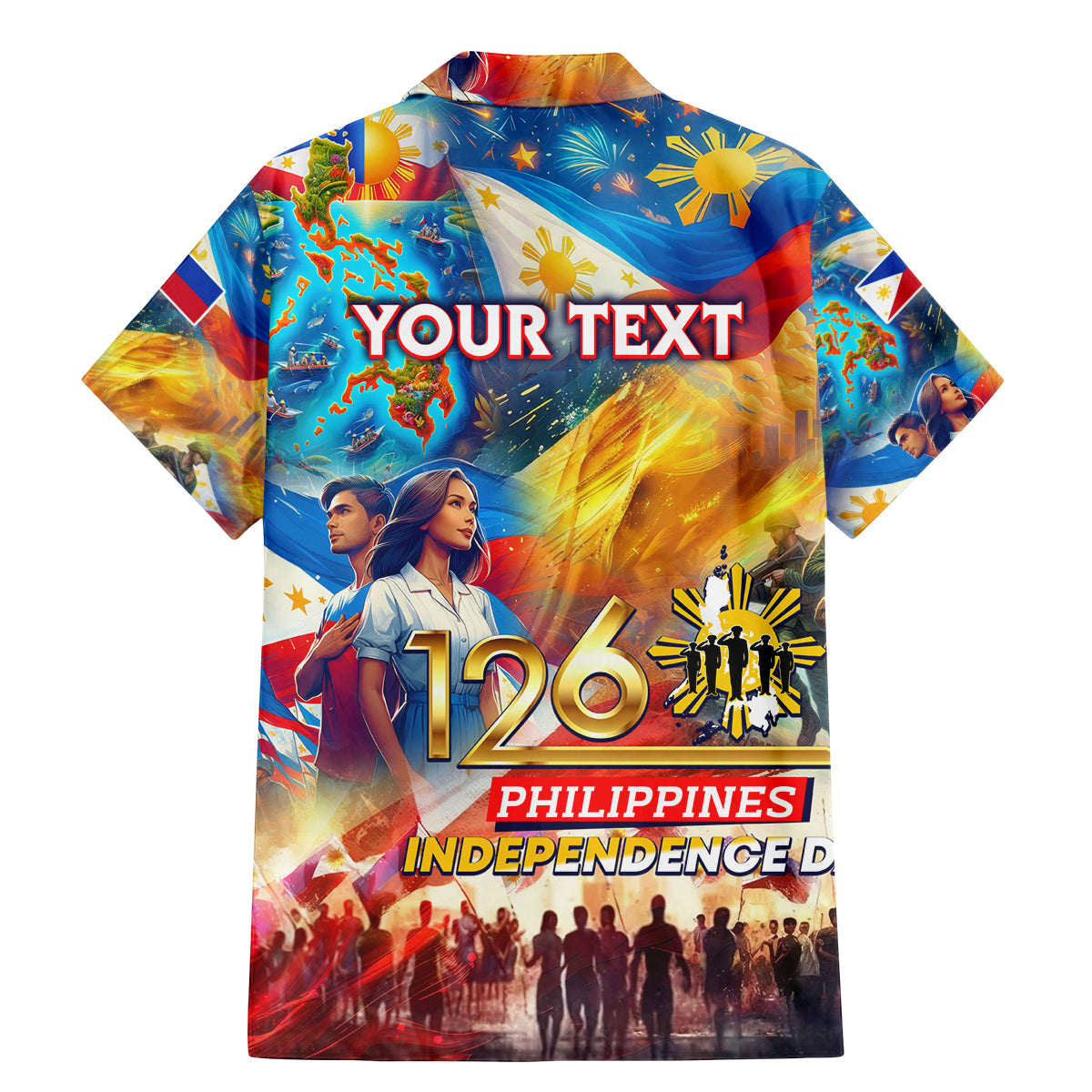 Custom The Philippines 126th Independence Anniversary Family Matching Mermaid Dress and Hawaiian Shirt Art Style