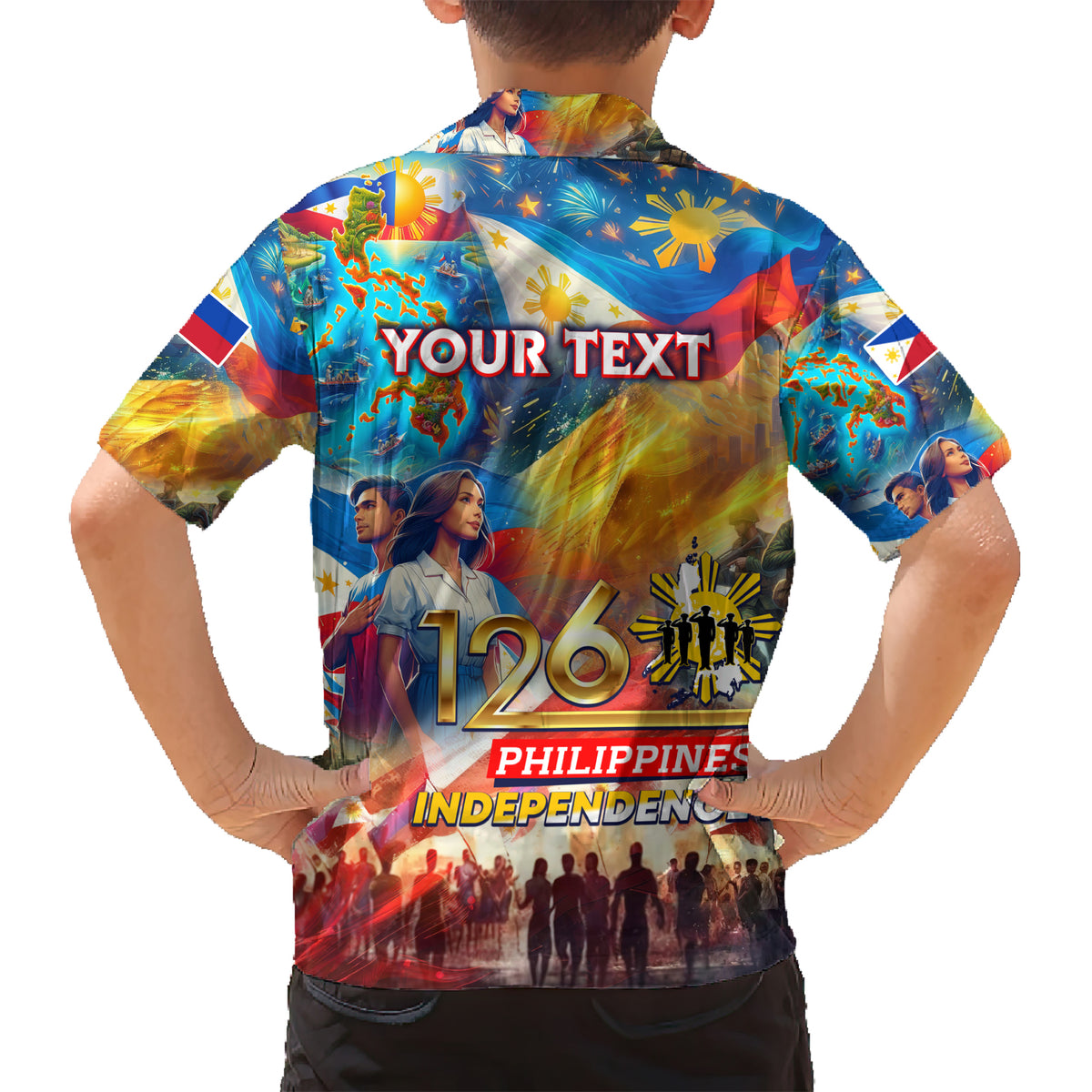 Custom The Philippines 126th Independence Anniversary Kid Hawaiian Shirt Art Style