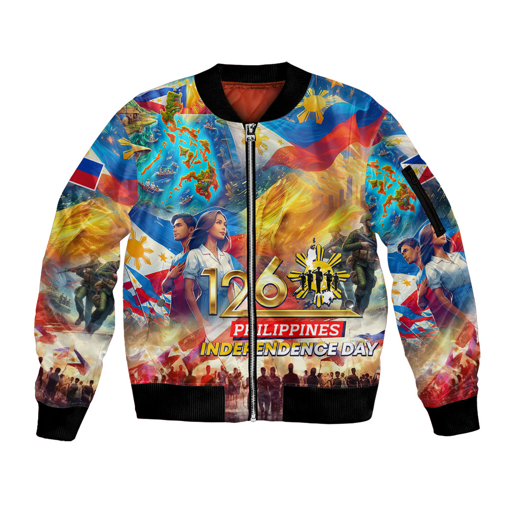 Custom The Philippines 126th Independence Anniversary Sleeve Zip Bomber Jacket Art Style