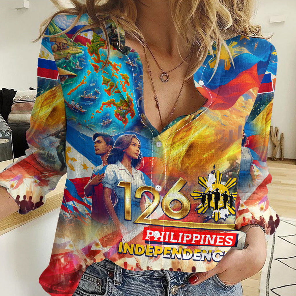 Custom The Philippines 126th Independence Anniversary Women Casual Shirt Art Style