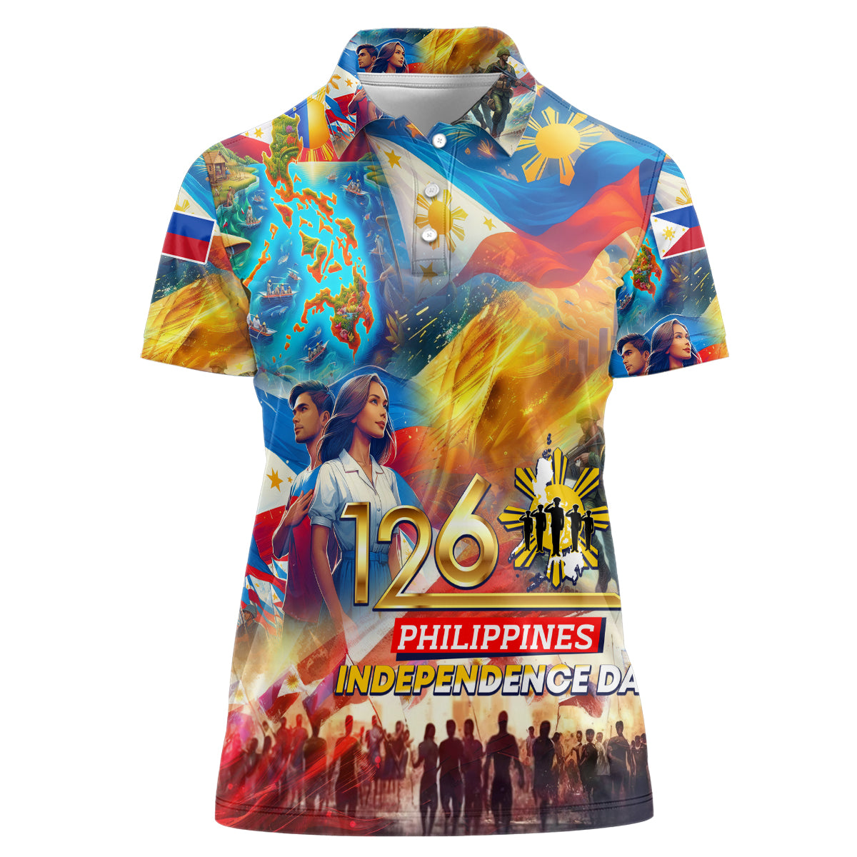 Custom The Philippines 126th Independence Anniversary Women Polo Shirt Art Style