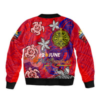 Personalized Philippines 12 June Independence Day Bomber Jacket Polynesian Turtle Plumeria