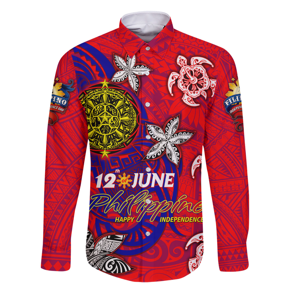 Personalized Philippines 12 June Independence Day Family Matching Off Shoulder Short Dress and Hawaiian Shirt Polynesian Turtle Plumeria