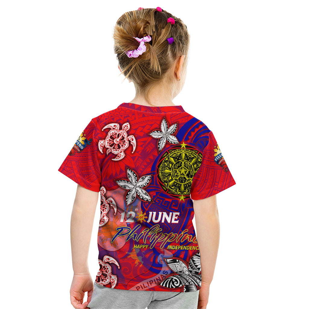 Personalized Philippines 12 June Independence Day Kid T Shirt Polynesian Turtle Plumeria