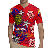 Personalized Philippines 12 June Independence Day Rugby Jersey Polynesian Turtle Plumeria