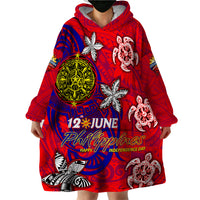 Personalized Philippines 12 June Independence Day Wearable Blanket Hoodie Polynesian Turtle Plumeria
