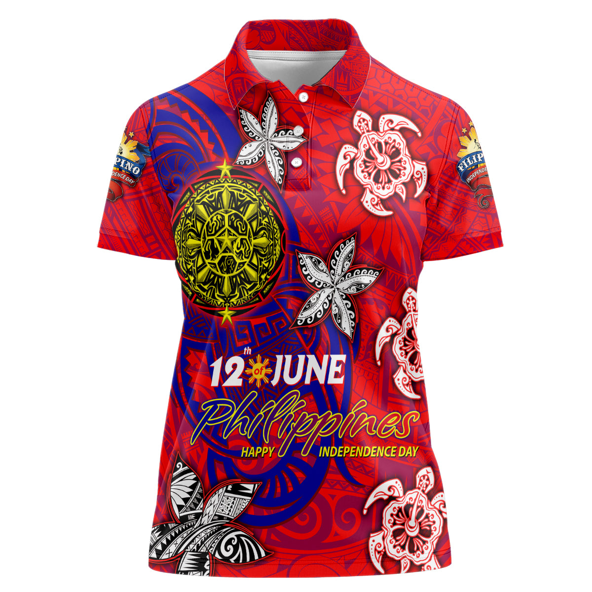 Personalized Philippines 12 June Independence Day Women Polo Shirt Polynesian Turtle Plumeria