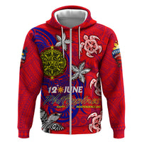 Personalized Philippines 12 June Independence Day Zip Hoodie Polynesian Turtle Plumeria