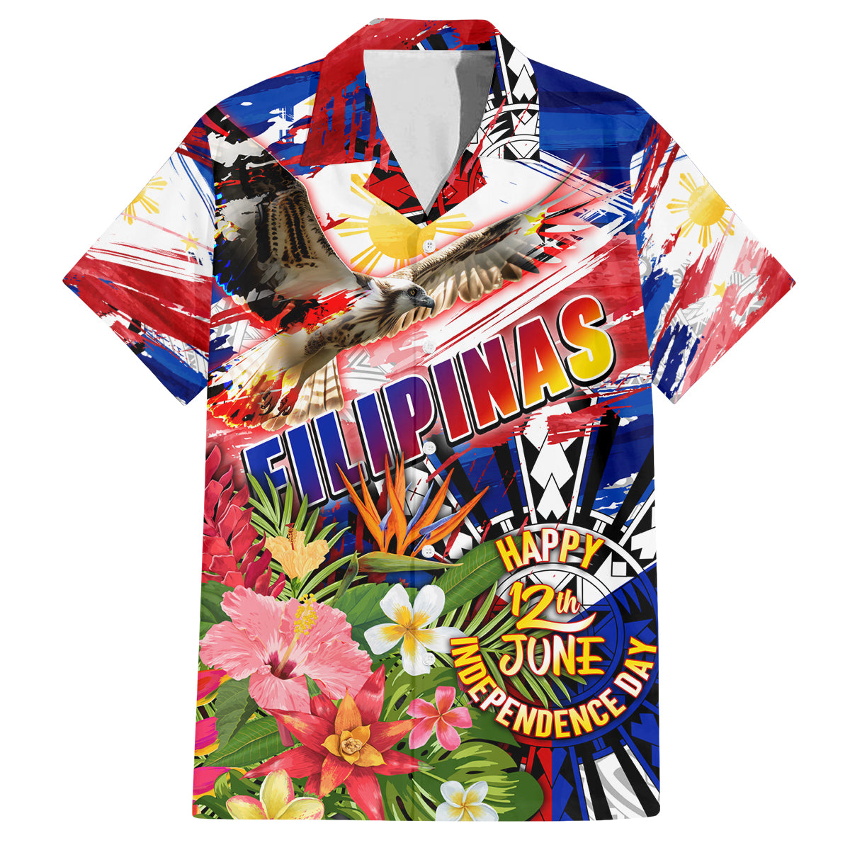 Personalized Philippines Independence Day Family Matching Puletasi and Hawaiian Shirt Polynesia Filipinas Eagle Hibiscus