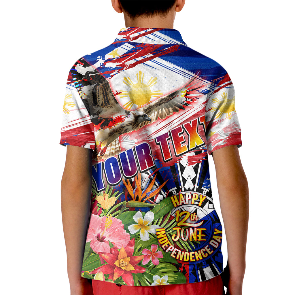 Personalized Philippines Independence Day Kid Polo Shirt Polynesia Filipinas Eagle Hibiscus