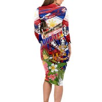 Personalized Philippines Independence Day Long Sleeve Bodycon Dress Polynesia Filipinas Eagle Hibiscus DT02 - Polynesian Pride