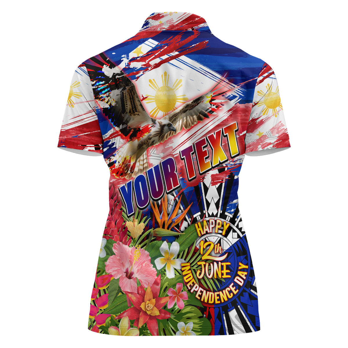 Personalized Philippines Independence Day Women Polo Shirt Polynesia Filipinas Eagle Hibiscus
