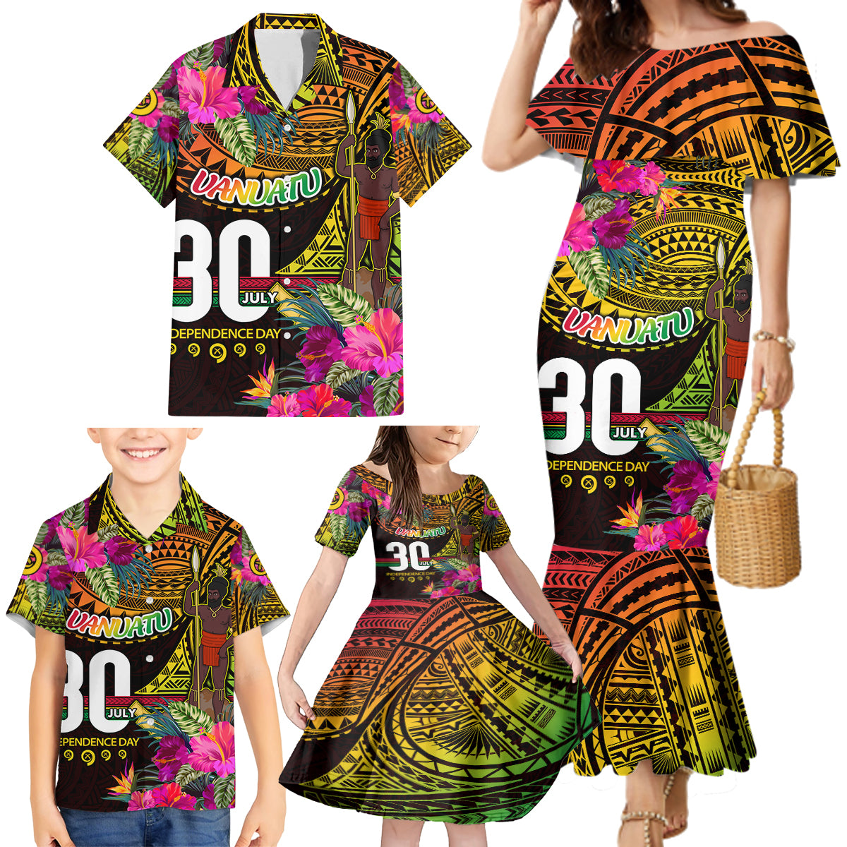 Personalised Vanuatu Independence Day 30 July Family Matching Mermaid Dress and Hawaiian Shirt Hibiscus Polynesian Pattern DT02 - Polynesian Pride