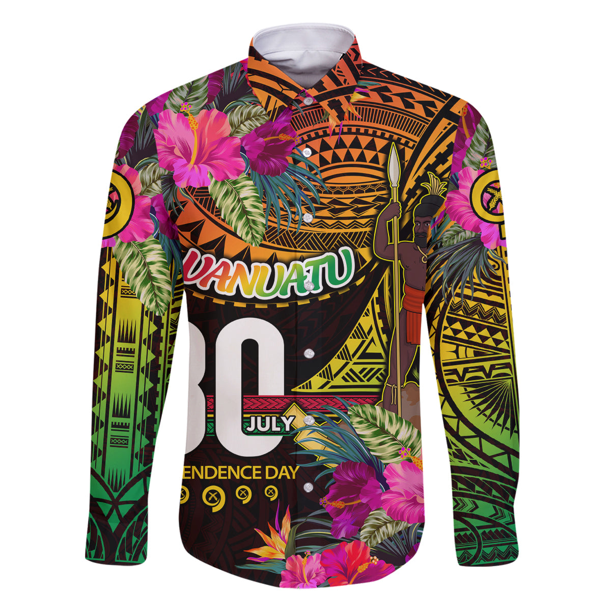 Personalised Vanuatu Independence Day 30 July Family Matching Mermaid Dress and Hawaiian Shirt Hibiscus Polynesian Pattern DT02 Dad's Shirt - Long Sleeve Yellow - Polynesian Pride