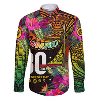 Personalised Vanuatu Independence Day 30 July Family Matching Mermaid Dress and Hawaiian Shirt Hibiscus Polynesian Pattern DT02 Dad's Shirt - Long Sleeve Yellow - Polynesian Pride