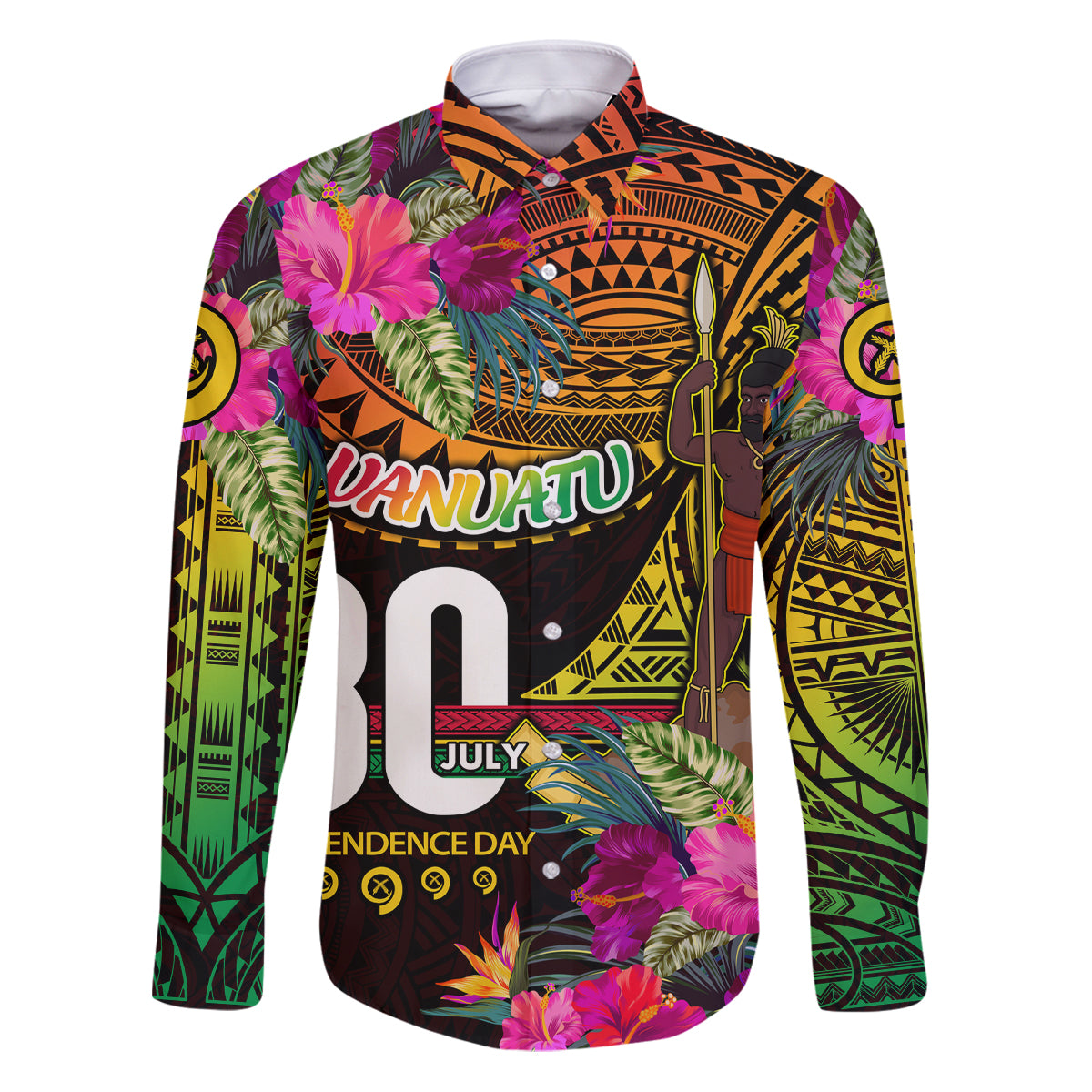 Personalised Vanuatu Independence Day 30 July Family Matching Puletasi and Hawaiian Shirt Hibiscus Polynesian Pattern DT02 Dad's Shirt - Long Sleeve Yellow - Polynesian Pride