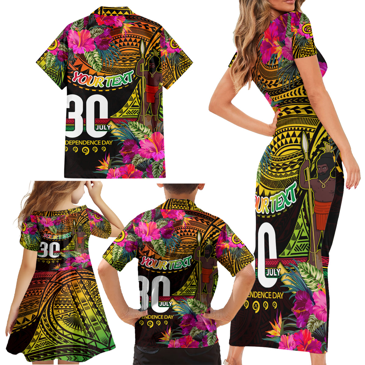 Personalised Vanuatu Independence Day 30 July Family Matching Short Sleeve Bodycon Dress and Hawaiian Shirt Hibiscus Polynesian Pattern DT02 - Polynesian Pride