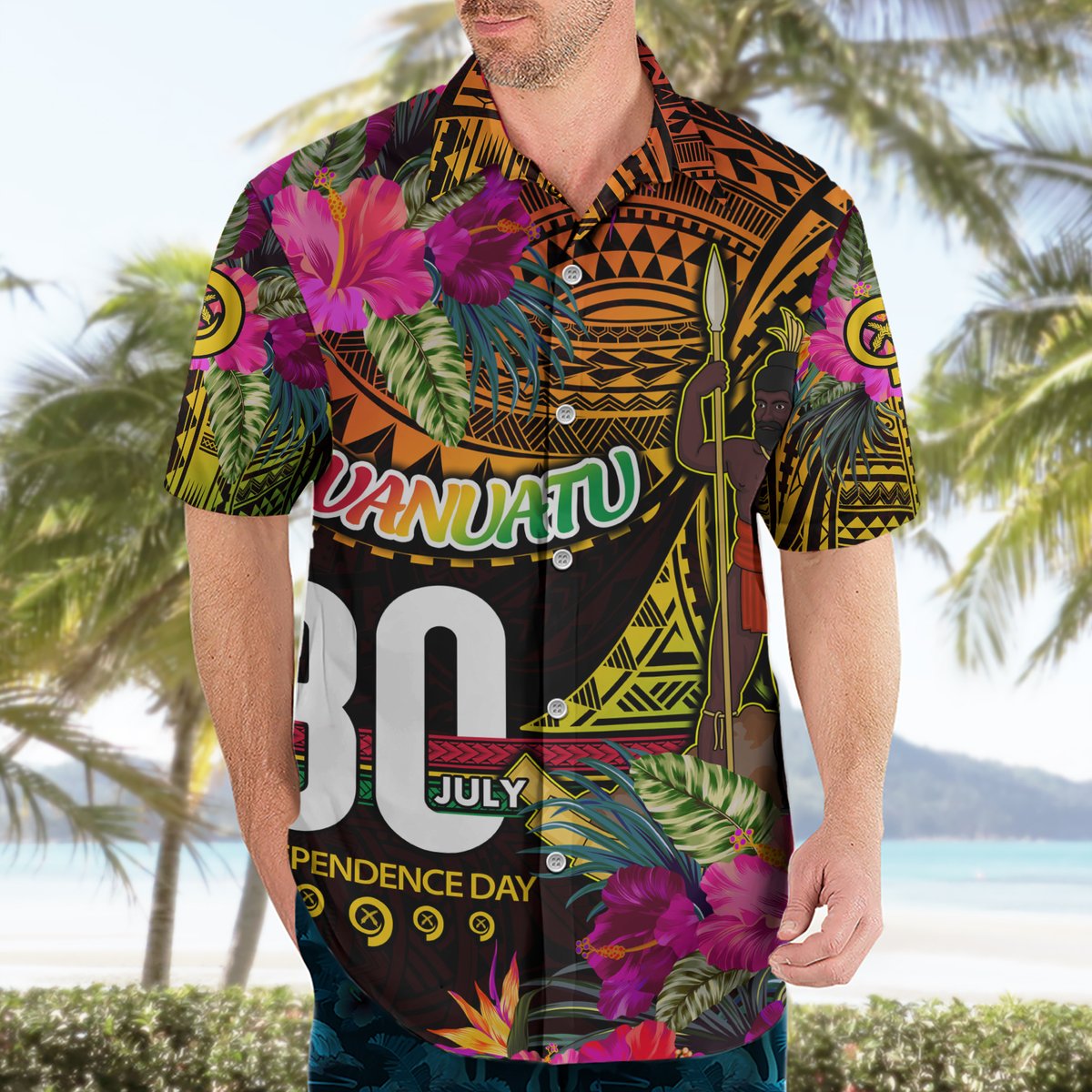 Personalised Vanuatu Independence Day 30 July Hawaiian Shirt Hibiscus Polynesian Pattern DT02 - Polynesian Pride