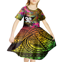 Personalised Vanuatu Independence Day 30 July Kid Short Sleeve Dress Hibiscus Polynesian Pattern DT02 - Polynesian Pride