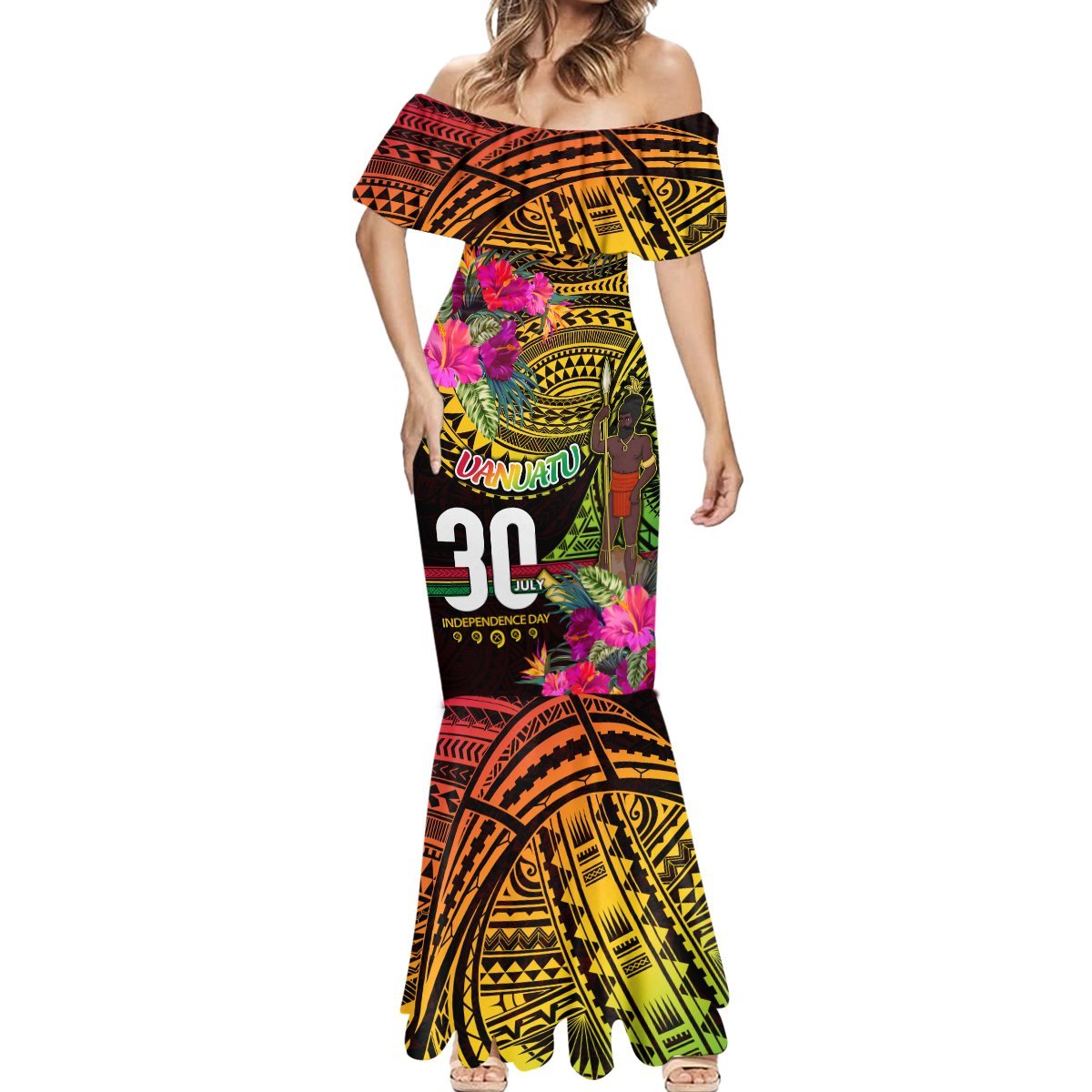 Personalised Vanuatu Independence Day 30 July Mermaid Dress Hibiscus Polynesian Pattern DT02 - Polynesian Pride