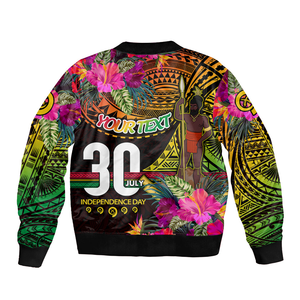 Personalised Vanuatu Independence Day 30 July Sleeve Zip Bomber Jacket Hibiscus Polynesian Pattern