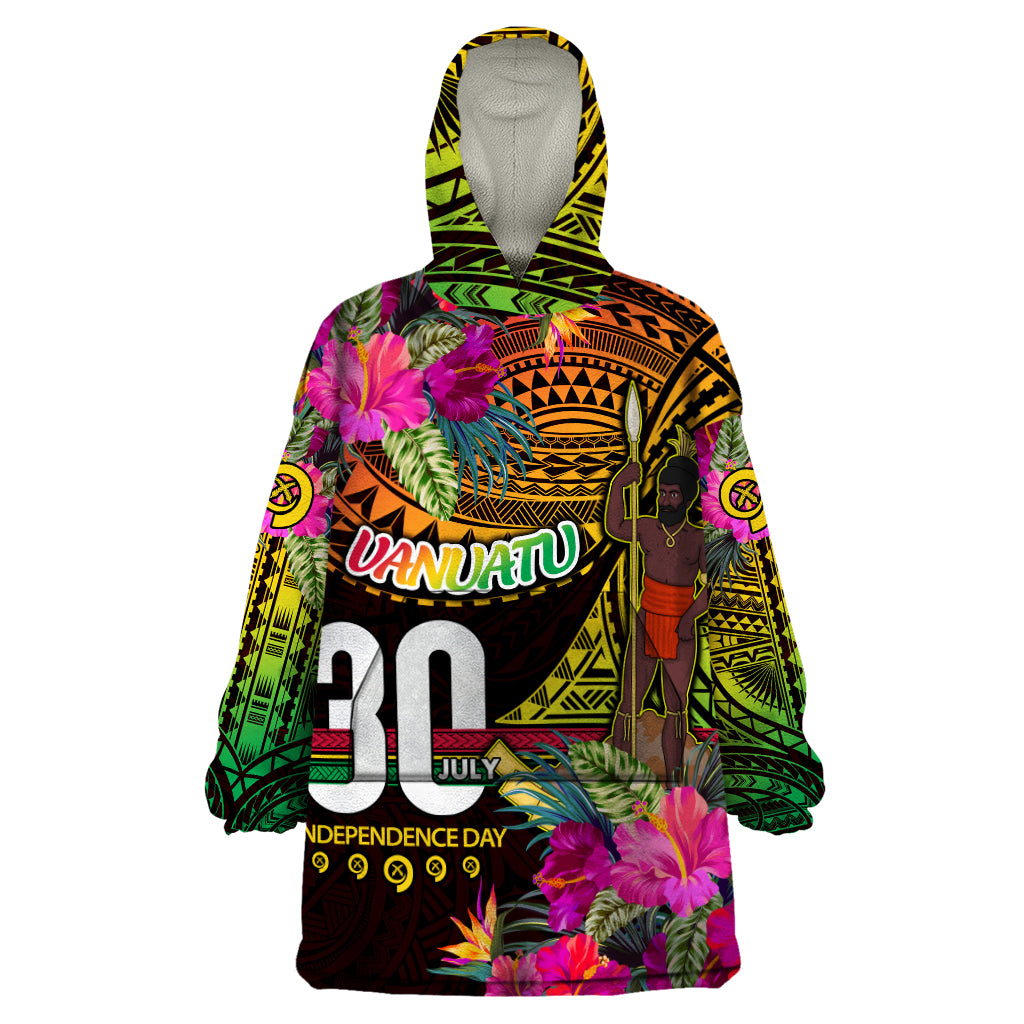 Personalised Vanuatu Independence Day 30 July Wearable Blanket Hoodie Hibiscus Polynesian Pattern DT02 One Size Yellow - Polynesian Pride