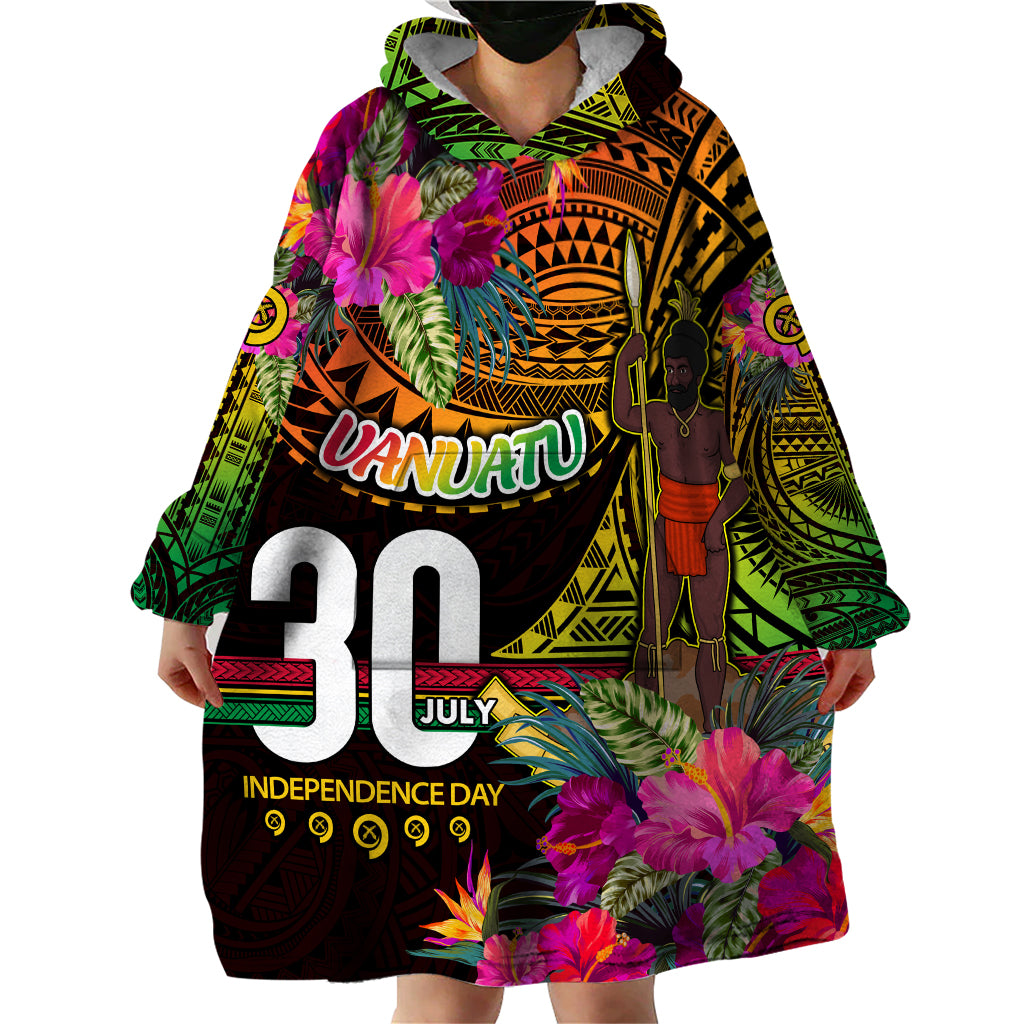 Personalised Vanuatu Independence Day 30 July Wearable Blanket Hoodie Hibiscus Polynesian Pattern DT02 - Polynesian Pride